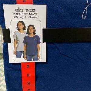 $5/Ella Moss Women’s 2-Pk Tee size M Gray/White Striped and Blue Smile NWT